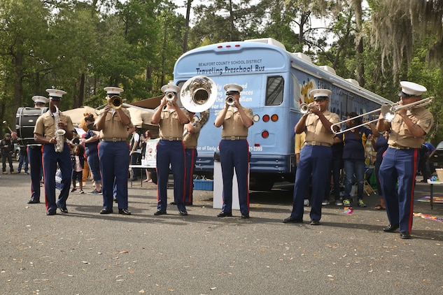 The Parris Island Marine Band performs at Kids Fest in Beaufort, S.C. April 7. Kids Fest was held to help raise awareness for the month of the military child and child abuse prevention month. Marine Corps Community Services hosted the event, organizing informational booths, resources and entertainment.
