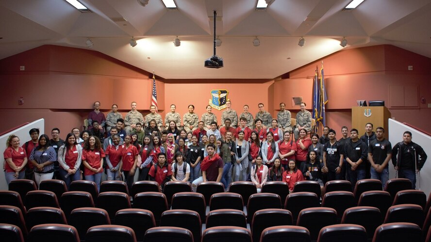 Students from De Anza High School pose for a picture in the David Grant USAF Medical Center auditorium March 29 at Travis Air Force Base, Calif.