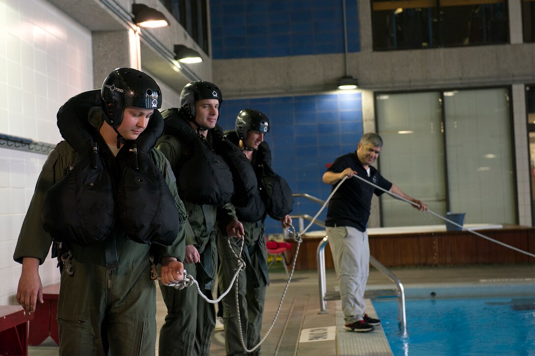 Whiteman Air Force Base, Missouri, pilots go through a water survival class.