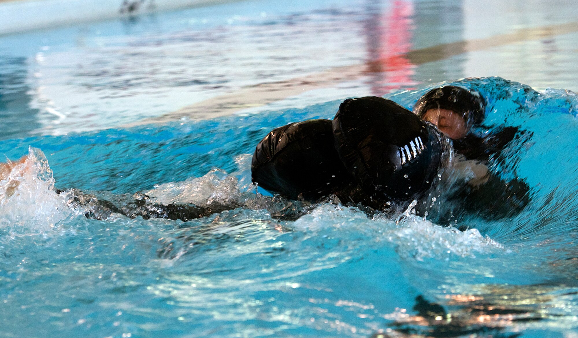 Whiteman Air Force Base, Missouri, pilots go through a water survival class.