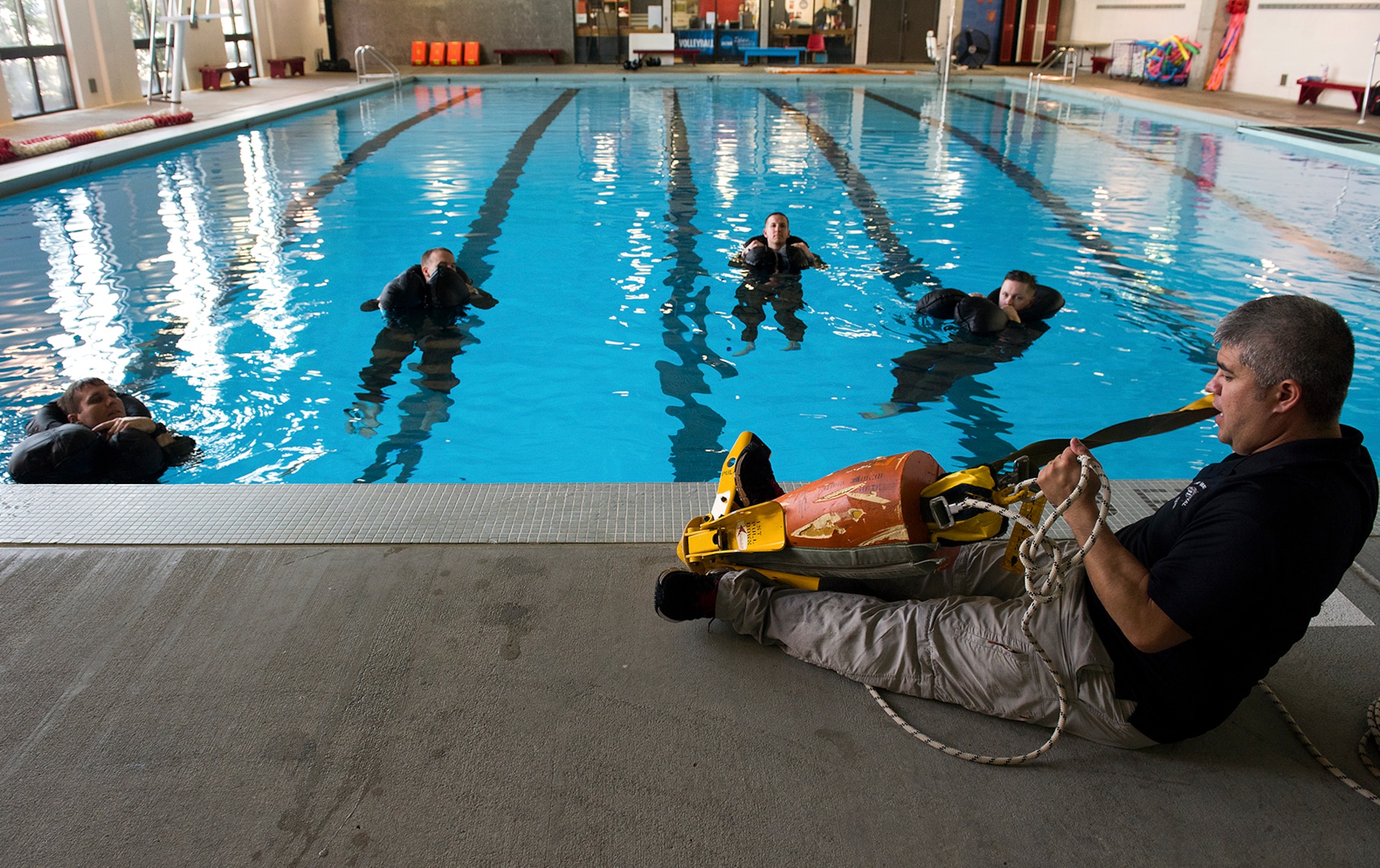 Whiteman Air Force Base, Missouri, pilots go through a water survival class.