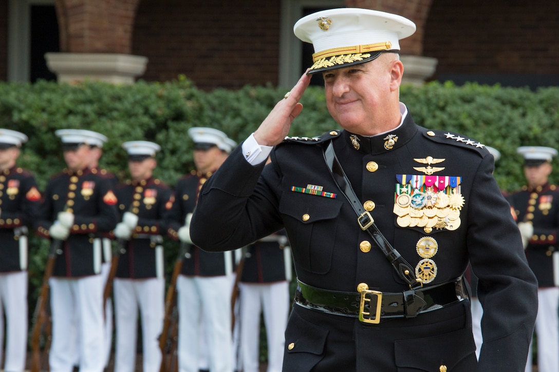 The parade was conducted to honor the 34th anniversary of the attack on the U.S. and French Barracks in Beirut and remember the fallen service members, survivors and their families. (Marine Corps Photo by Cpl. Hailey D. Clay)