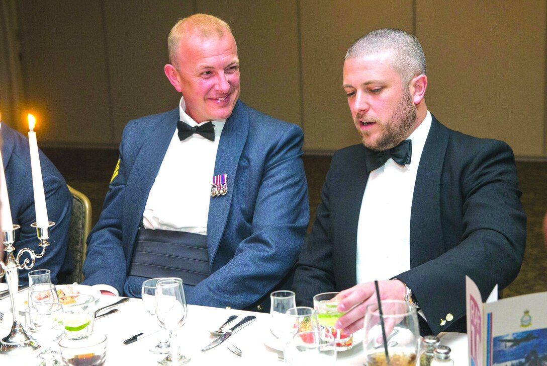 Members of the Royal Air Force, Royal Navy, and U.S. Marines celebrated the 100th anniversary of the RAF’s formation with a mess night aboard Marine Corps Air Station, Beaufort March 23. The mess night was also held to commemorate the 75th anniversary of the formation of 617 Squadron. In attendance to the mess night was the leadership of Marine Aircraft Group 31, Marine Fighter Attack Training Squadron 501, 617 Squadron, 207 Squadron, and Air Vice Marshal Gerry Mayhew, the commanding officer of No. 1 Group, RAF.