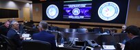NATO Secretary General Jens Stoltenberg receives a brief from U.S. Air Force Gen. John Hyten, commander of U.S. Strategic Command (USSTRATCOM), during an orientation of the command’s battle deck at Offutt Air Force Base, Neb., April 6, 2018. During his visit, Stoltenberg toured the command’s global operations center and participated in discussions with Hyten, other senior leaders and subject matter experts on the continuing U.S. commitment to supporting NATO and allies.