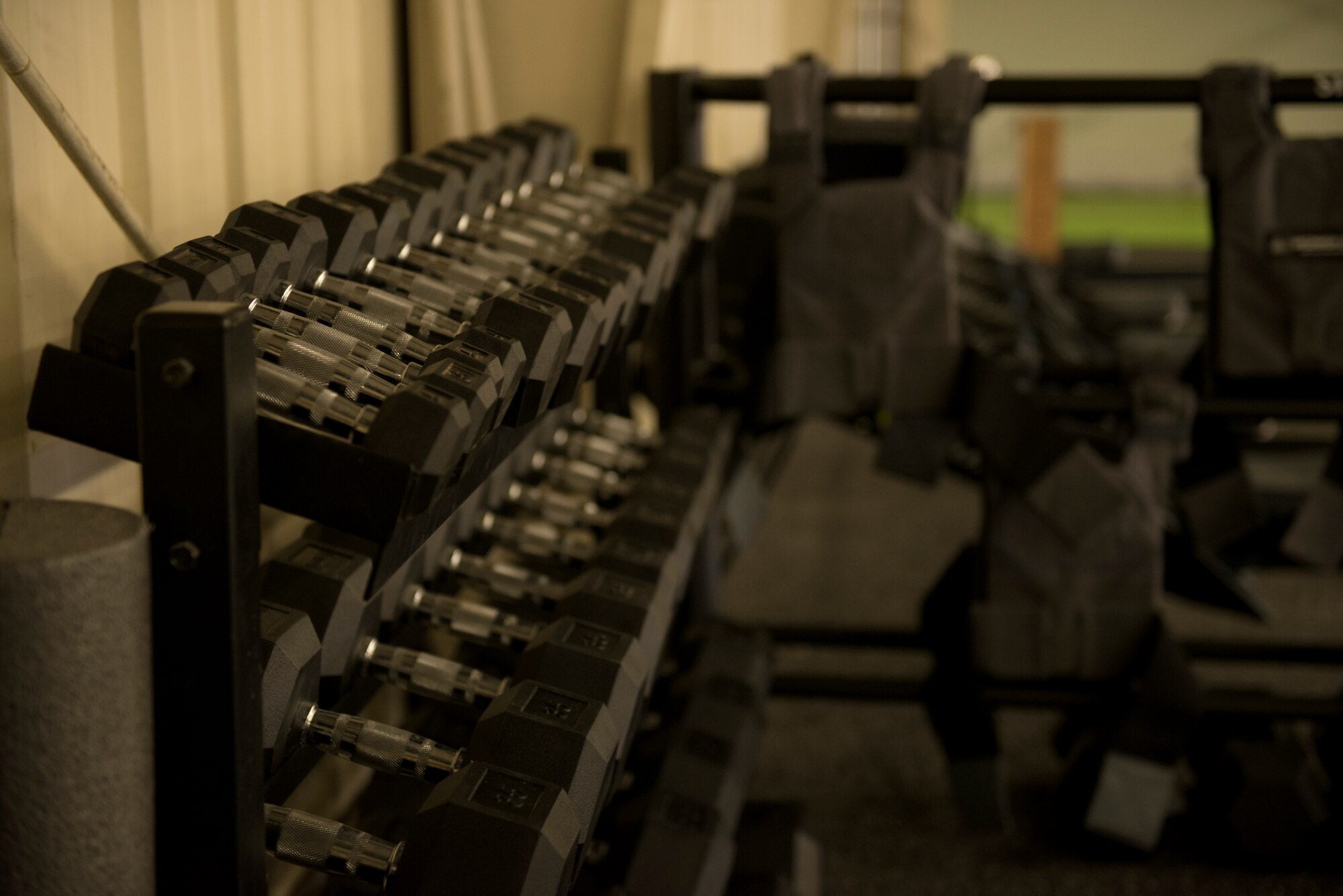 Exercise equipment lines the walls of the Tactical Integrated Training and Nutrition Arena April 9, 2018, at Luke Air Force Base, Ariz. Luke medical professionals from the Human Performance Team will use equipment like stationary bikes, row machines, and dumb bells to develop physical fitness solutions for the highly active work and lifestyles of Airmen. (U.S. Air Force photo by Senior Airman Ridge Shan)