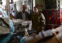 Mr. Shon Manasco, Assistant Secretary of the Air Force for Manpower and Reserve Affairs, visits members at the 455th Air Expeditionary Wing at Bagram Airfield, Afghanistan April 10, 2018.