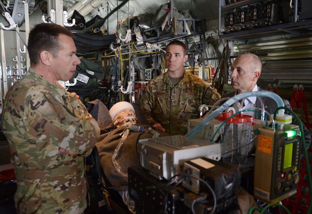 Mr. Shon Manasco, Assistant Secretary of the Air Force for Manpower and Reserve Affairs, visits members at the 455th Air Expeditionary Wing at Bagram Airfield, Afghanistan April 10, 2018.