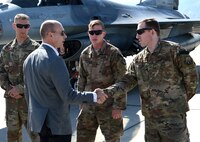 Mr. Shon Manasco, Assistant Secretary of the Air Force for Manpower and Reserve Affairs, visits members at the 455th Air Expeditionary Wing at Bagram Airfield, Afghanistan April 10, 2018.