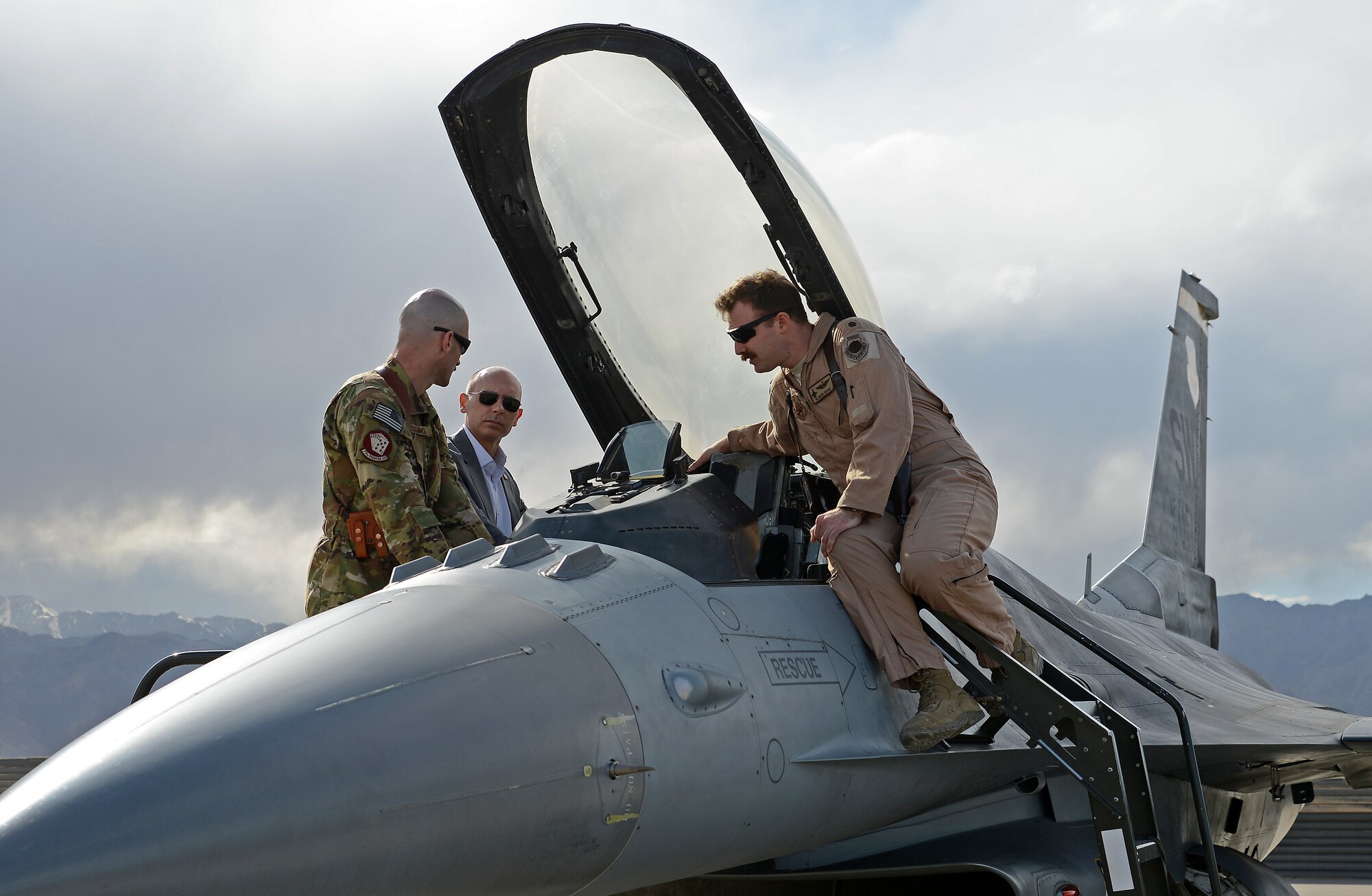 Mr. Shon Manasco, Assistant Secretary of the Air Force for Manpower and Reserve Affairs, visits members at the 455th Air Expeditionary Wing at Bagram Airfield, Afghanistan April 10, 2018.