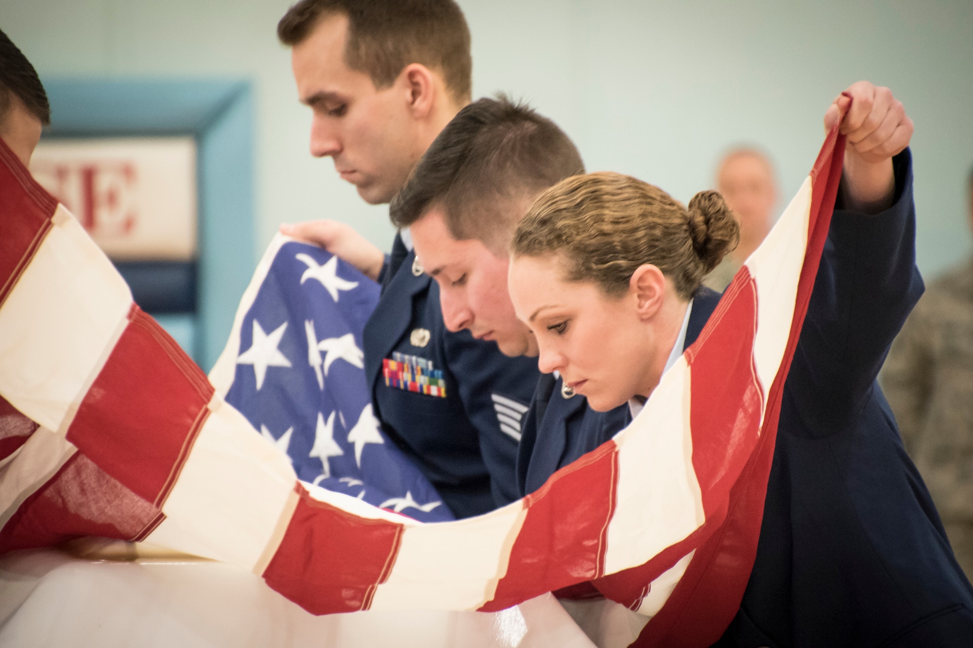 Members of the Wright Patterson Air Force Base Honor Guard graduated 10 new members from the Ohio Air National Guard and Air Force Reserve March 23, 2018 at the 200th RED HORSE Squadron, Camp Perry, Ohio. The members went through a one week training to be able to perform military funeral honors in support of the Wright Patterson Air Force Base Honor Guard.(U.S. Air National Guard photo by Capt. Paul Stennett/Released)