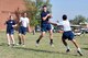 Goodfellow airmen play touch football during Sports Day at the Mathis Fitness Center on Goodfellow Air Force Base, Texas, April 13, 2018. Teams competed to earn points for their units in an attempt to win the trophy.
