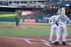 In celebration of Air Force Reserve's 70th Birthday, Maj. Gen. Ronald B. Miller threw out the first pitch at the Texas Rangers game against the Los Angeles Angels. The Dyess Air Force Base Honor Guard presented the colors for the game as well.