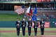 In celebration of Air Force Reserve's 70th Birthday, the Dyess Air Force Base Honor Guard presented the colors at the Texas Rangers game against the Los Angeles Angels.