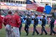 In celebration of Air Force Reserve's 70th Birthday, the Dyess Air Force Base Honor Guard presented the colors at the Texas Rangers game against the Los Angeles Angels.