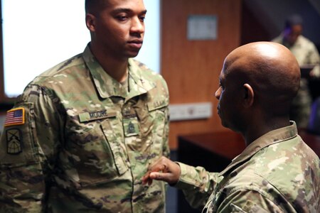 Soldier getting promoted