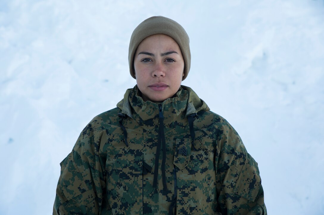 Sgt. Veronica J. Rios, a warehouse clerk with 4th Medical Battalion, 4th Marine Logistics Group, is currently 26 miles above the Arctic Circle participating with her unit at Innovative Readiness Training Arctic Care 2018 in the Northwest Arctic Borough of the state of Alaska, April 13-27, 2018.