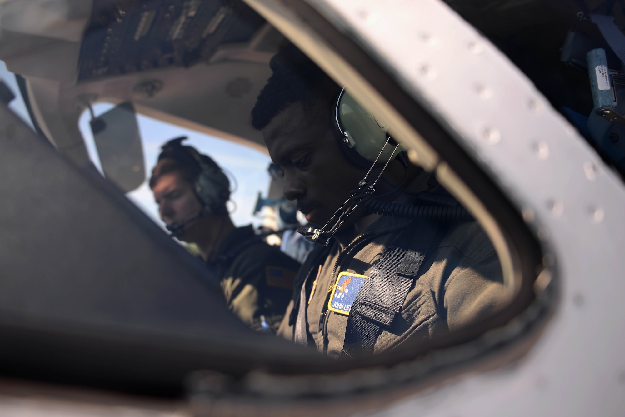 Maj. Charles Staten, 48th Flying Training Squadron instructor pilot, and 2nd. Lt. John Lewis Elliot, 14th Student Squadron student pilot, prepares for a flight April 10, 2018, on Columbus Air Force Base, Mississippi. All T-1 student sorties are flown with an instructor pilot and can vary in length. (U.S. Air Force photo by Airman 1st Class Keith Holcomb)