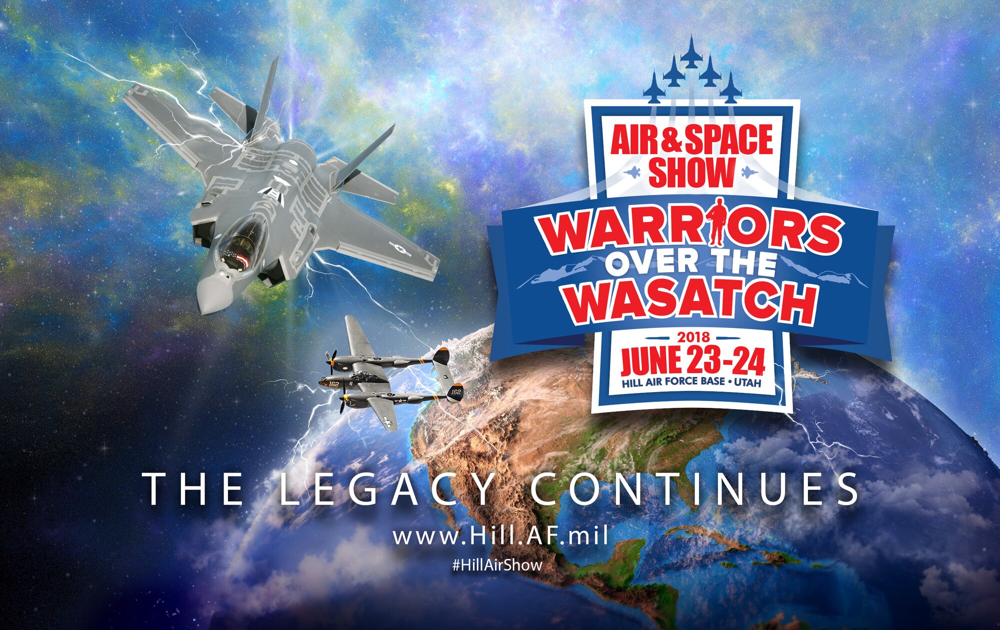 The Warriors Over the Wasatch: The Legacy Continues Air and Space Show is June 23-24, 2018. (U.S. Air Force graphic by David Perry)