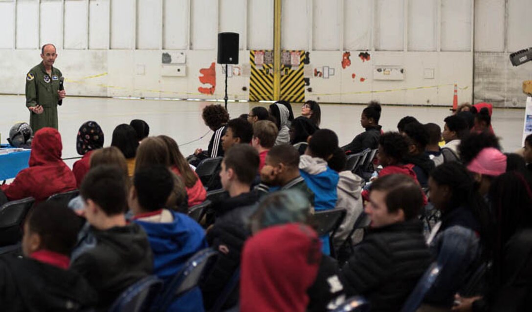 Col. E. John Teichert addresses students