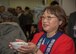 Ebina Ikuko, a Lake Ogawara volunteer, serves soup to attendees at the Lake Ogawara Appreciation event in Tohoku Town, Japan, April 15, 2018. The community engagement event signifies the close relationship between Team Misawa members and the people of Tohoku Town. . (U.S. Air Force photo by Airman 1st Class Collette Brooks)