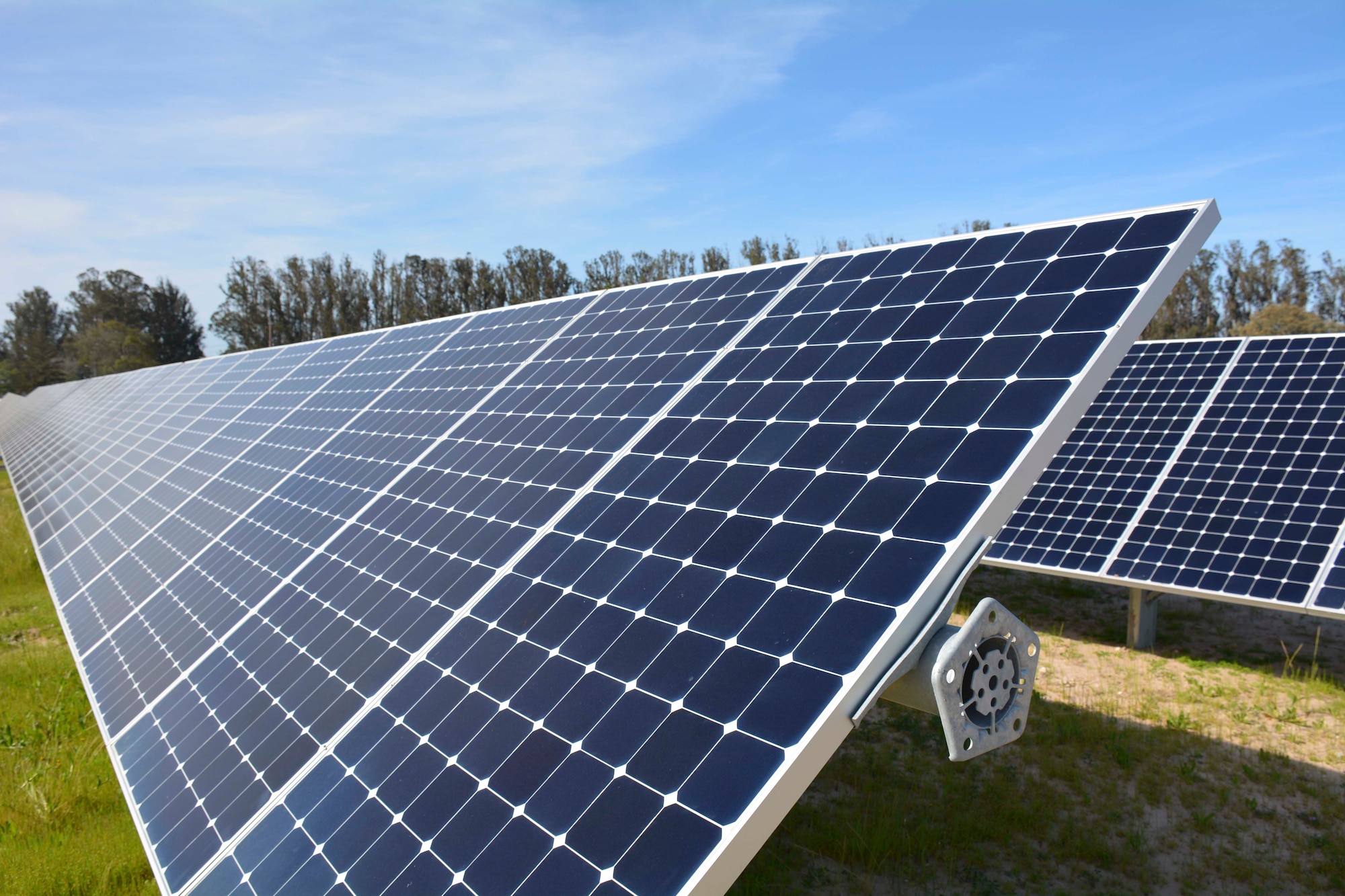 rows of solar panels at Vandenberg Air Force Base