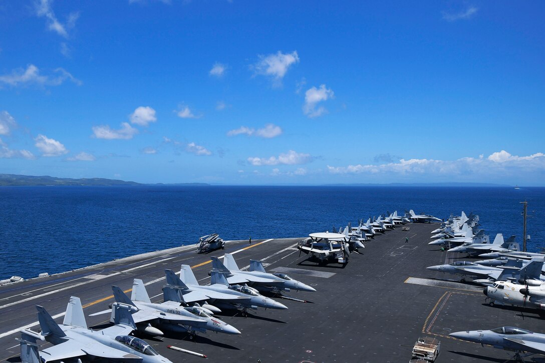 USS Theodore Roosevelt transits the San Bernardino Strait.