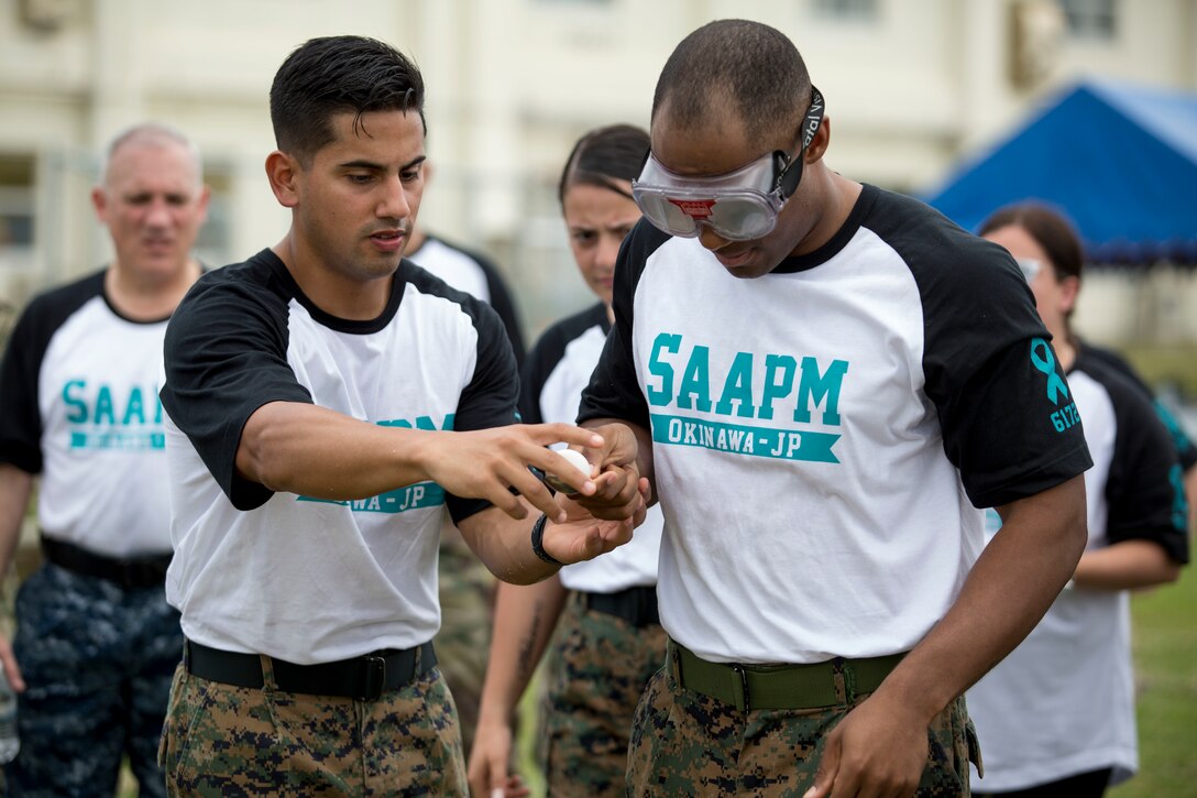 Marines compete in an egg race during the competition.