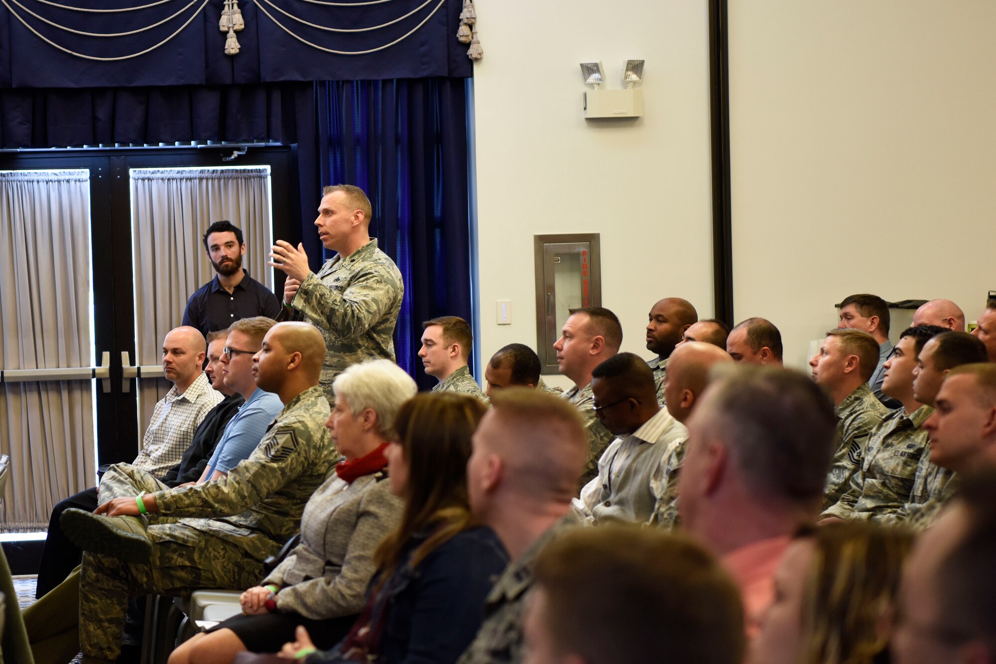 Team Dover members participate in the second annual Hiring Our Heroes Military Transition Summit April 12, 2018, at Dover Air Force Base, Del. The event was sponsored by the U.S. Chamber of Commerce and Hiring Our Heroes. (U.S. Air Force photo by Airman 1st Class Zoe M. Wockenfuss)