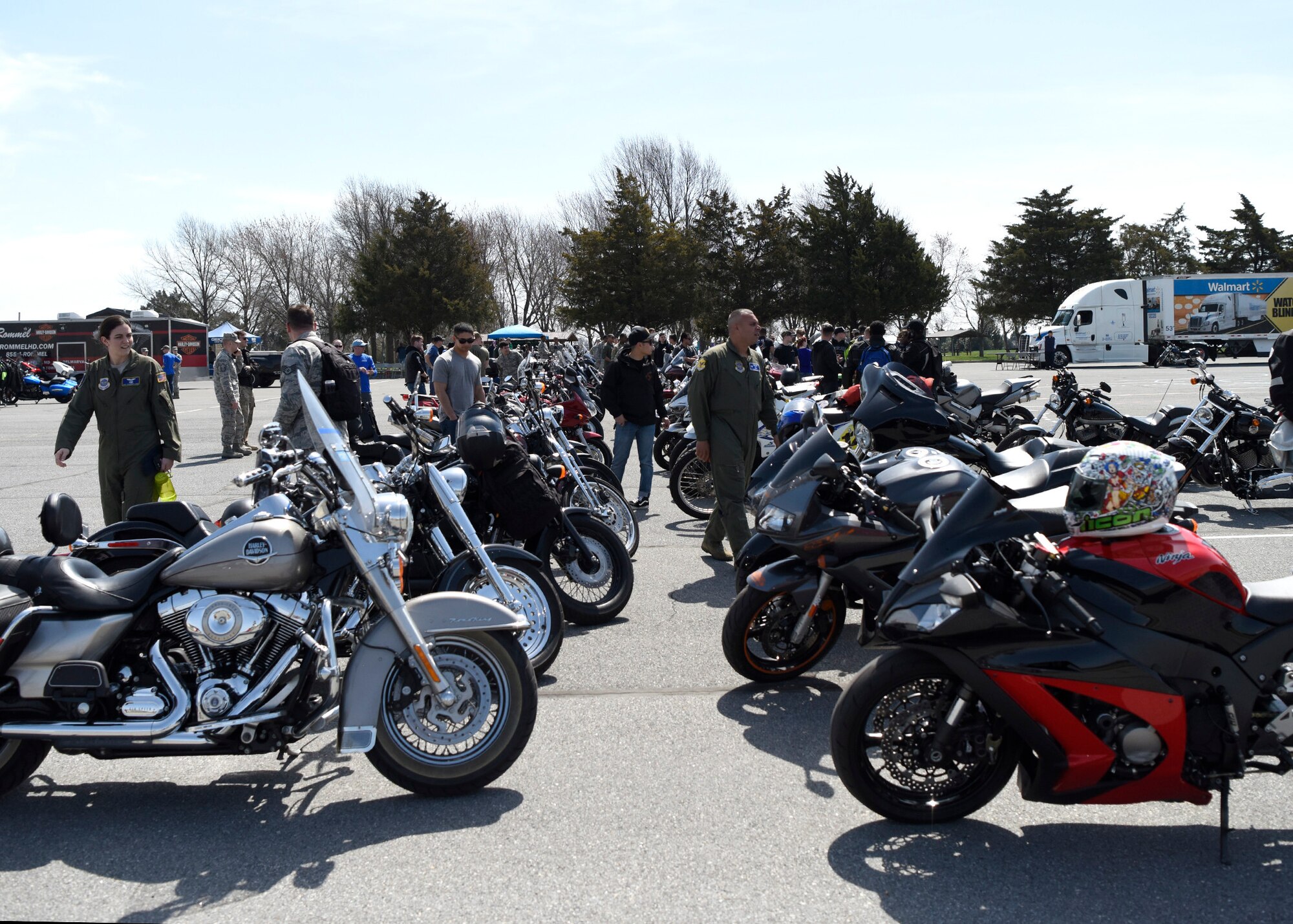 A sea of bikes fill the Motorcycle Safety Foundation range during the Motorcycle Safety Day April 13, 2018, at Dover Air Force Base, Del.  More than 200 riders from the base attended the Annual Pre-Season Brief and many stayed to enjoy the day’s events. (U.S. Air Force photo by Airman 1st Class Zoe m. Wockenfuss)