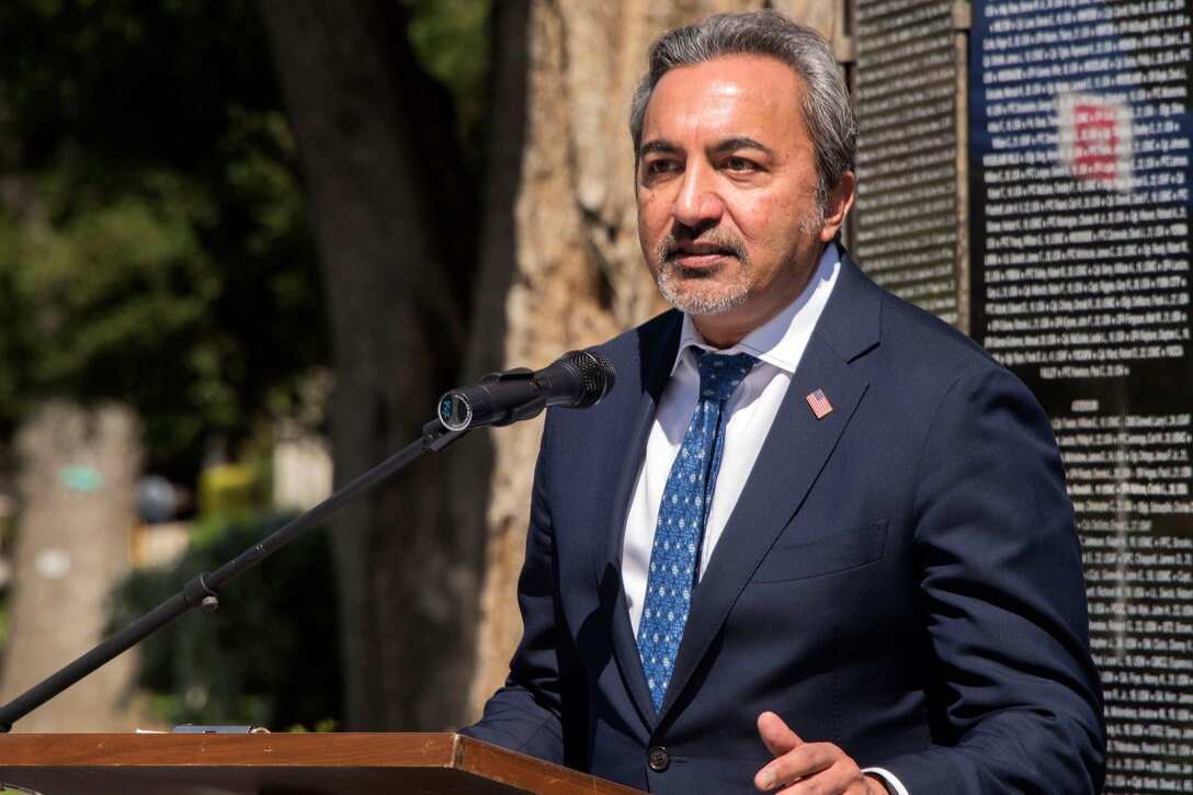 Rep Ami Bera addresses attendees at the ceremony.