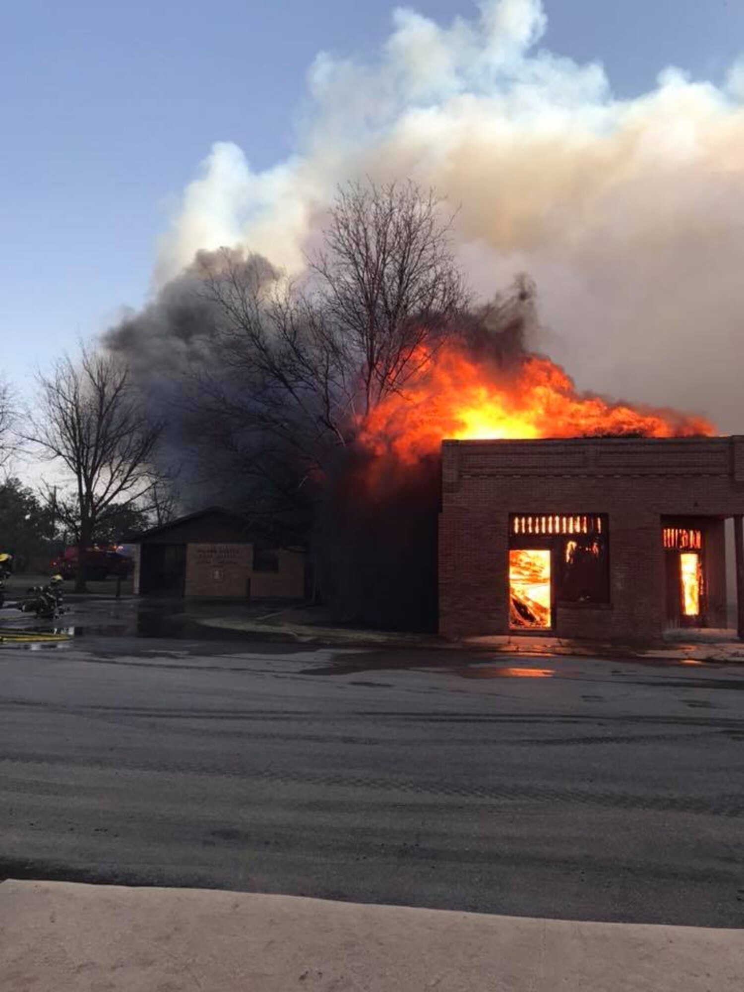 Mutual aid responders suppress a major fire, April 14, 2018, Martha, Okla.