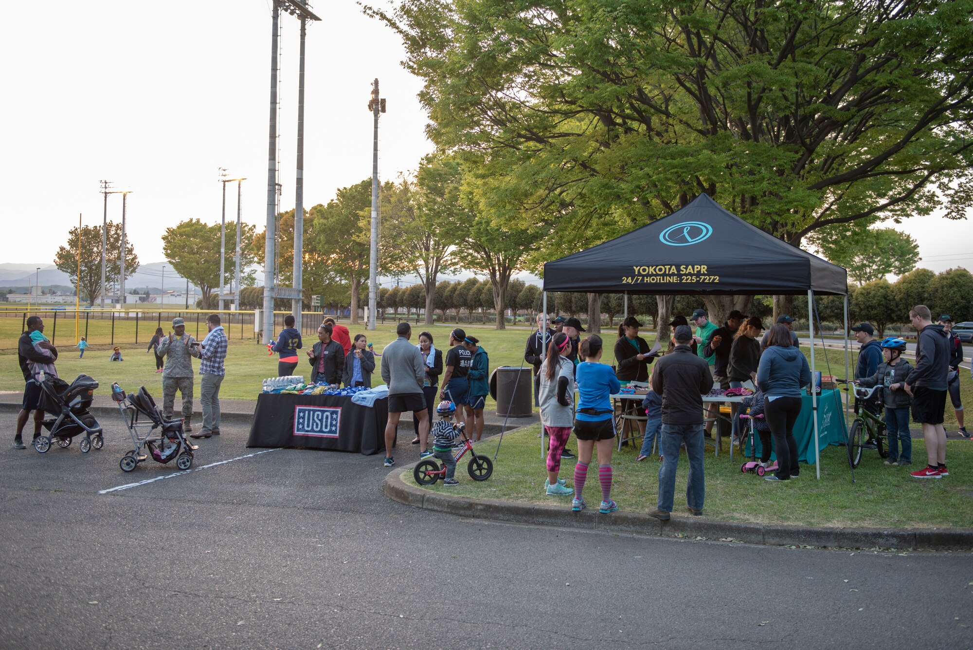 Participants in the Light the Night 5k begin the registration process at Yokota Air Base, Japan, April 13, 2018.