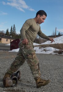 Spc. Arturo Dominguez, a sniper assigned to the 1st Squadron, 40th Cavalry Regiment (Airborne), 4th Infantry Brigade Combat Team (Airborne), 25th Infantry Division, U.S. Army Alaska, participates in a stress shooting exercise at Joint Base Elmendorf-Richardson, Alaska, April 11, 2018. Leadership at Forward Operating Base Gardez, Afghanistan, hand-picked Dominguez to represent the U.S. in the 10th Annual Czech Republic World Sniper Competition April 23 through 27. Stress shooting drills incorporate physical training to increase heart rate and breathing and make holding steady difficult during shooting, simulating a stressed environment.