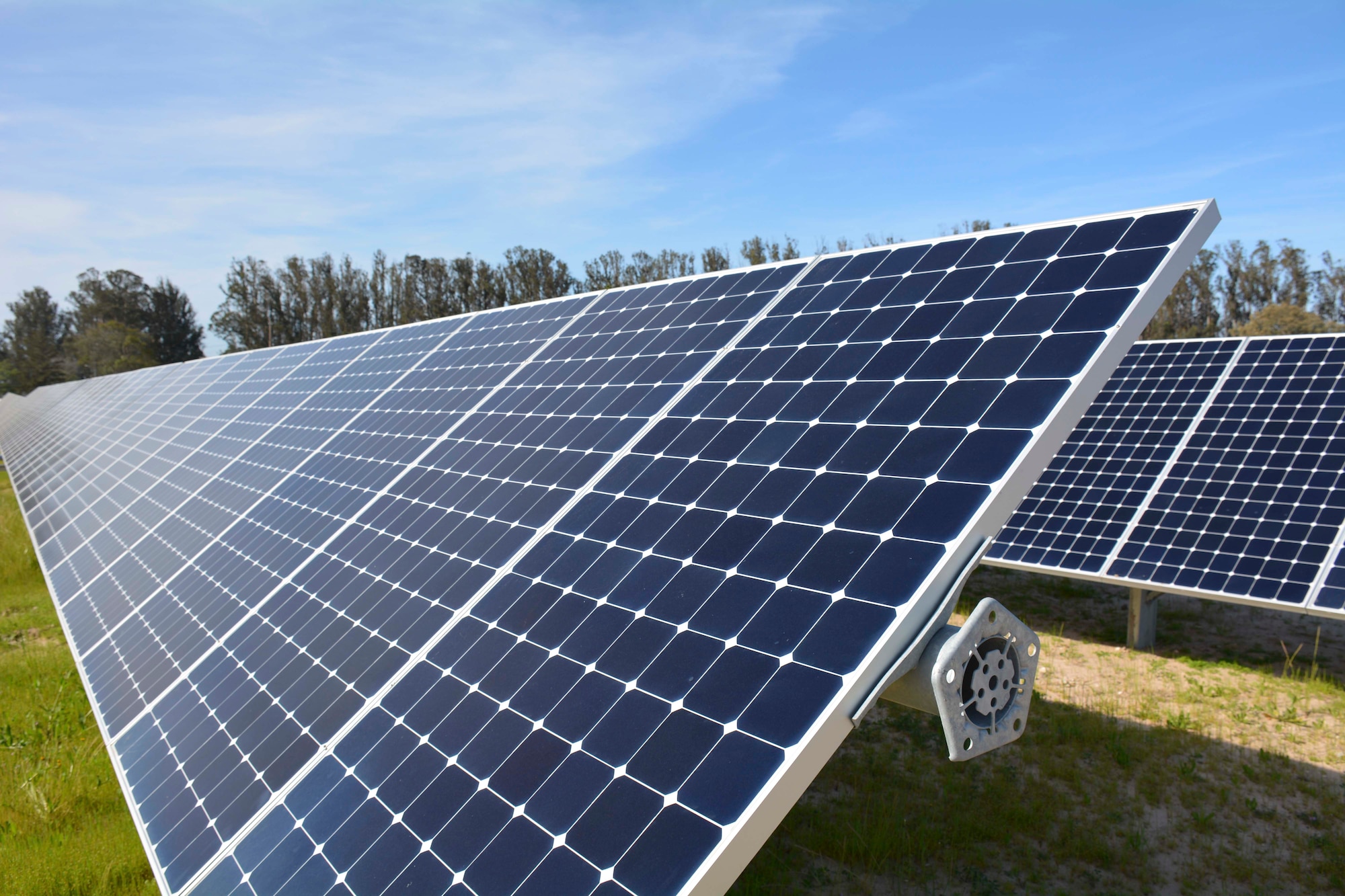 rows of solar panels at Vandenberg Air Force Base