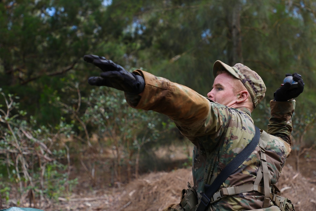 A soldier participate in battle drills.