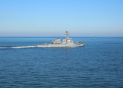 170220-N-OH262-328 
NORFOLK (Feb. 20, 2017) The guided-missile destroyer USS Mitscher (DDG 57) transits the Atlantic Ocean. (U.S. Navy photo by Bill Mesta/Released)