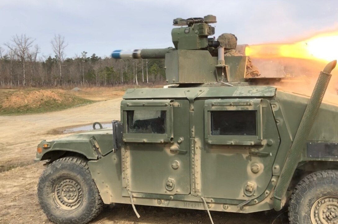 Marines with Combined Anti-Armor Platoon, 1st Battalion, 25th Marine Regiment, 4th Marine Division, Marine Forces Reserve, execute a tube-launched, optically tracked, wire-guided missile fire during a Mission Rehearsal Exercise aboard U.S. Army Fort A.P. Hill, Va., April 6, 2018. Along with its combat engineer battalion, combat logistics battalion, assault amphibious vehicle and artillery attachments, 1st Battalion., 25th Marine Regiment, conducted a 10-drill MRX in preparation for Integrated Training Exercise 4-18. This MRX was a stepping stone in a force generation plan to ensure that once 1st Bn., 25th Marines, 1st Bn., 23rd Marines, and other ready bench units complete ITX 4-18, they will be ready to rapidly respond to a national security threat with maximum capability. (Courtesy photo provided by 1st Bn., 25th Marines)