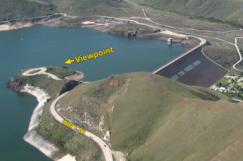 A U.S. Army Corps of Engineers-managed scenic viewpoint of Lucky Peak Lake on Highway 21, near mile marker 11 in Ada County, Idaho, will close for asphalt-repair work, May 14 until mid-June.