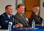 Air Force Col. Adrian Crowley, director of DLA Troop Support’s Industrial Hardware supply chain, (left) speaks during the NDIA Delaware Valley Chapter International Defense Industry Conference April 13 in Philadelphia.
