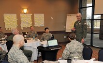 Maj. Gen. Craig La Fave, the 22nd Air Force commander, speaks during the 22nd AF Executive Officer Development Workshop in Colorado Springs, Colorado, April 11, 2018.