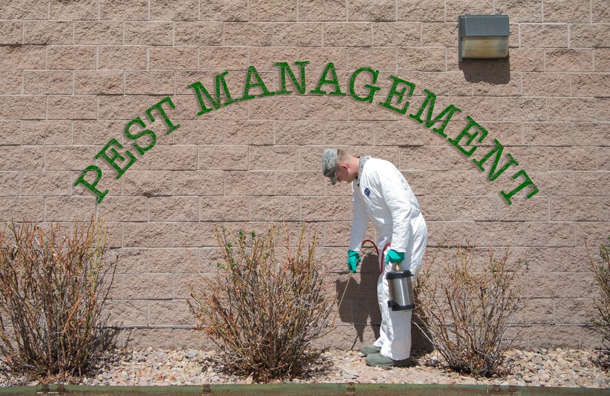 As a pest management Airman, Ewell treats facilities for multiple possible insect infestations, as well as helps control the snake, rabbit, prairie dog and bird population on base. (U.S. Air Force graphic by Airman 1st Class Holden S. Faul)