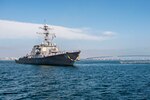 SAN DIEGO (June 25, 2015) The guided-missile destroyer USS Milius (DDG 69) returns to homeport following a 250-day independent deployment. Milius transited nearly 71,000 nautical miles while conducting presence operations and goodwill activities with partner nations while deployed to the U.S. 5th and 7th Fleets.