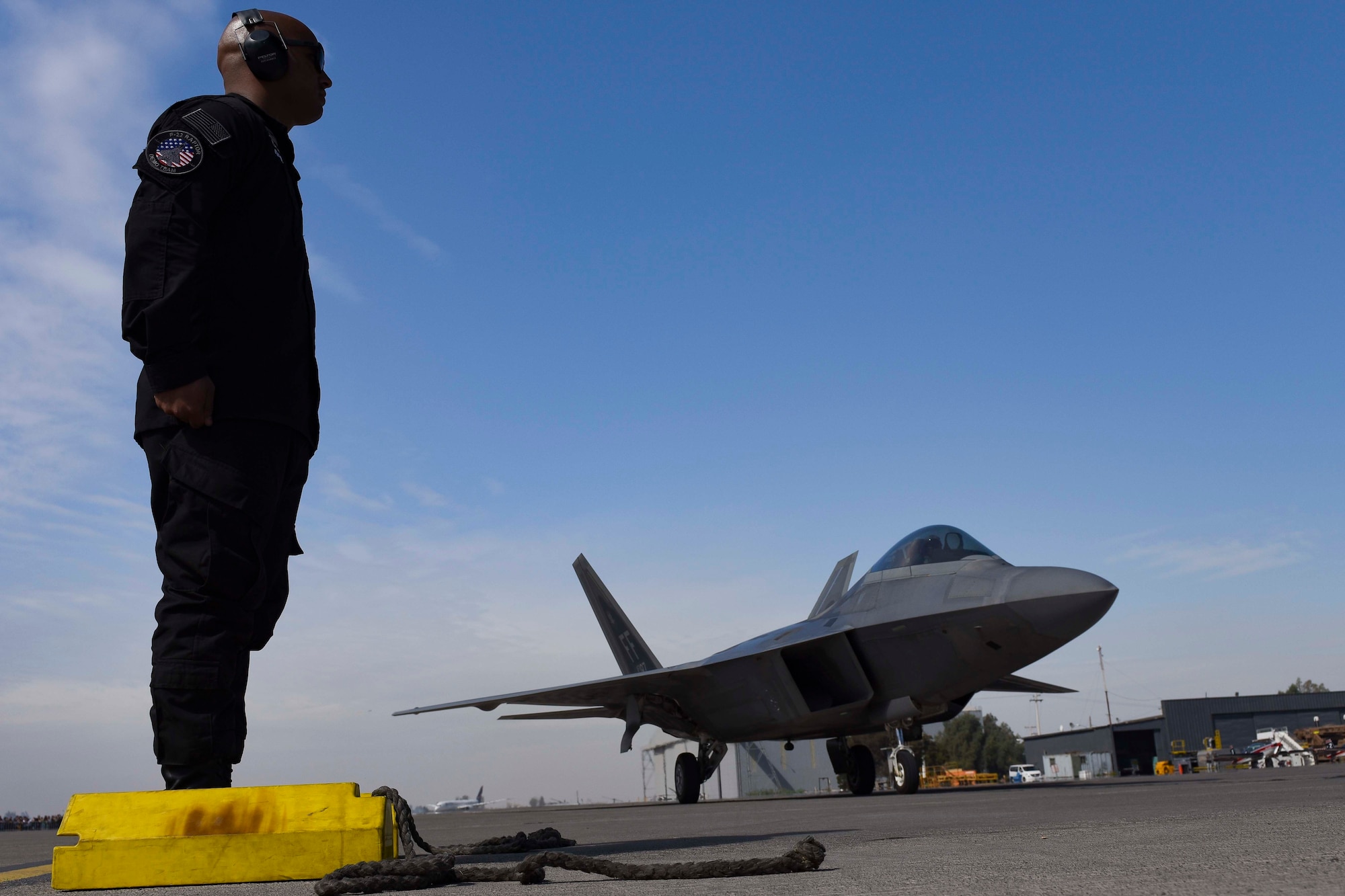 U.S. Air Force members from the F-22 Raptor Demonstration Team, based out of Joint Base Langley-Eustis, Virginia, performed at Feria Internacional del Aire y del Espacio air and trade show in Santiago, Chile April 2-7, 2018.