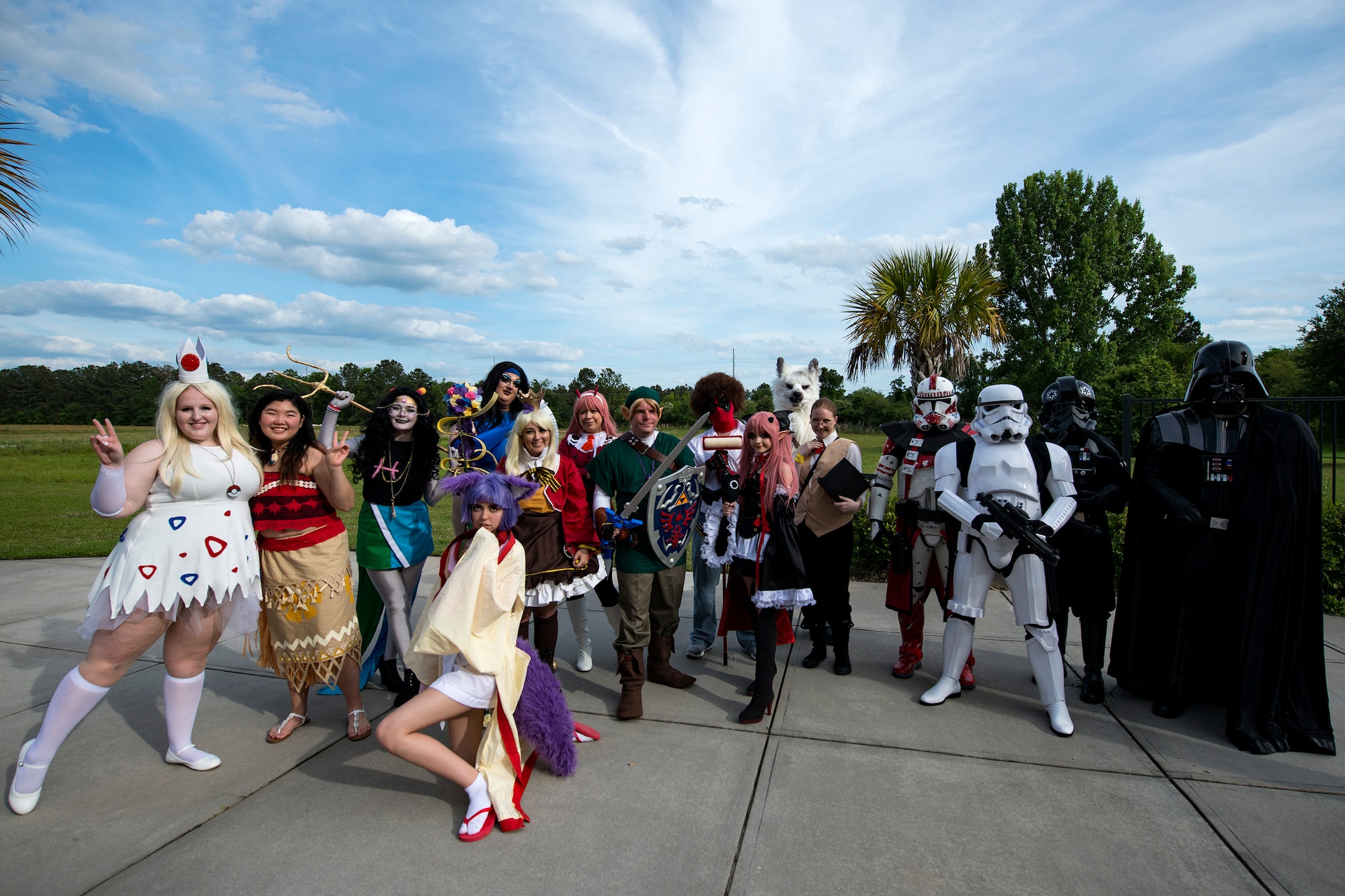 Cosplayers pose for a photo while at Tiger Con, April 14, 2018, in Valdosta, Ga. Tiger Con was a convention, open to Moody residents and the local community, geared toward giving pop culture enthusiasts a chance to dress and role play as their favorite movie, TV show or comic characters. The event included a costume contest, an anime themed café, pop-culture artist panels along with shopping vendors and a guest appearance of veteran voice actor Richard Epcar, who’s known for portraying Raiden in the video series Mortal Kombat. (U.S. Air Force photo by Airman 1st Class Erick Requadt)