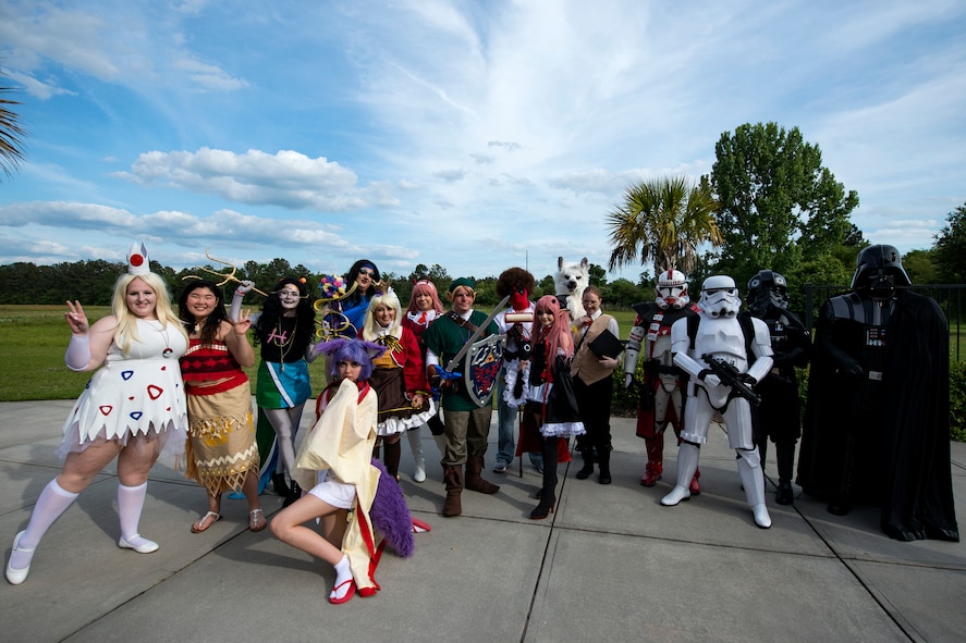 Cosplayers pose for a photo while at Tiger Con, April 14, 2018, in Valdosta, Ga. Tiger Con was a convention, open to Moody residents and the local community, geared toward giving pop culture enthusiasts a chance to dress and role play as their favorite movie, TV show or comic characters. The event included a costume contest, an anime themed café, pop-culture artist panels along with shopping vendors and a guest appearance of veteran voice actor Richard Epcar, who’s known for portraying Raiden in the video series Mortal Kombat. (U.S. Air Force photo by Airman 1st Class Erick Requadt)