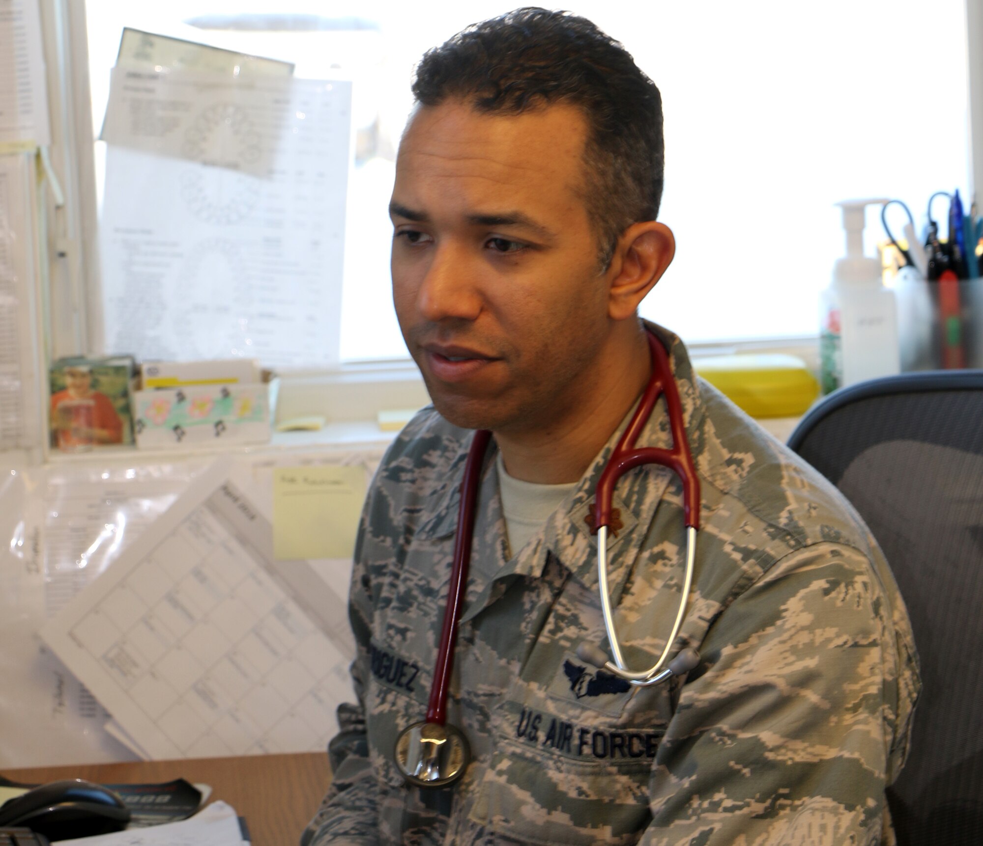 Major Vashun Rodriguez, a flight surgeon assigned to the 927th Aeromedical Staging Squadron, MacDill Air Force Base, Florida, is one of several Air Force Reserve personnel supporting Arctic Care 2018, an Innovative Readiness Training exercise. Arctic Care 2018 was comprised of a joint and multi-national force providing medical, dental, optometry and veterinary care for underserved villages in the Maniillaq Service Area April 16-24. (U.S. Air Force photo by Maj. Joseph Simms)