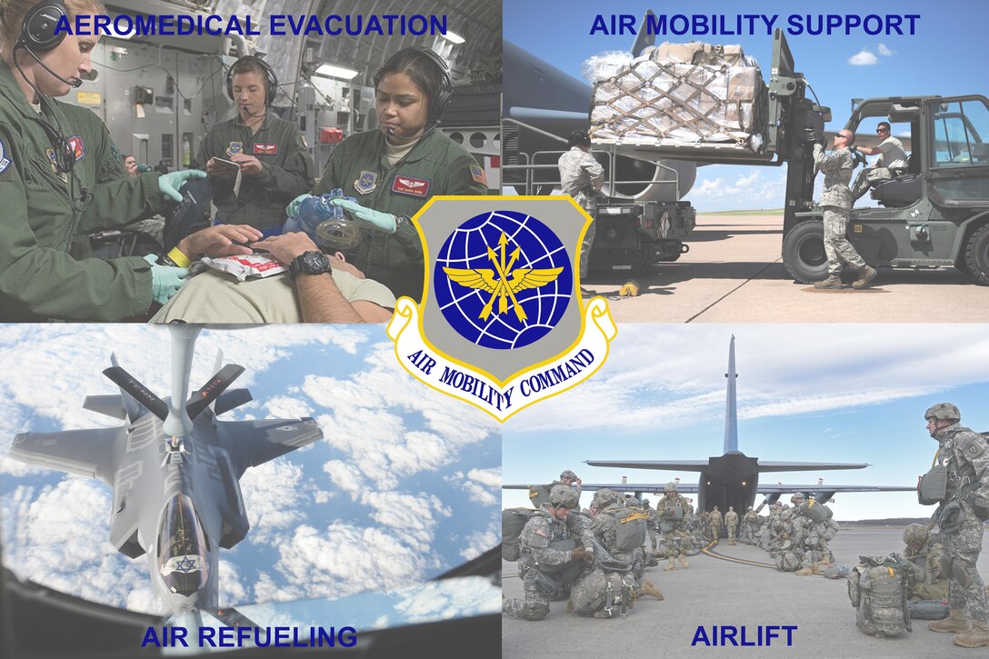 Air Mobility Command shield, U.S. Air Force graphic. In accordance with Chapter 3 of AFI 84-105, commercial reproduction of this emblem is NOT permitted without the permission of the proponent organizational/unit commander.
