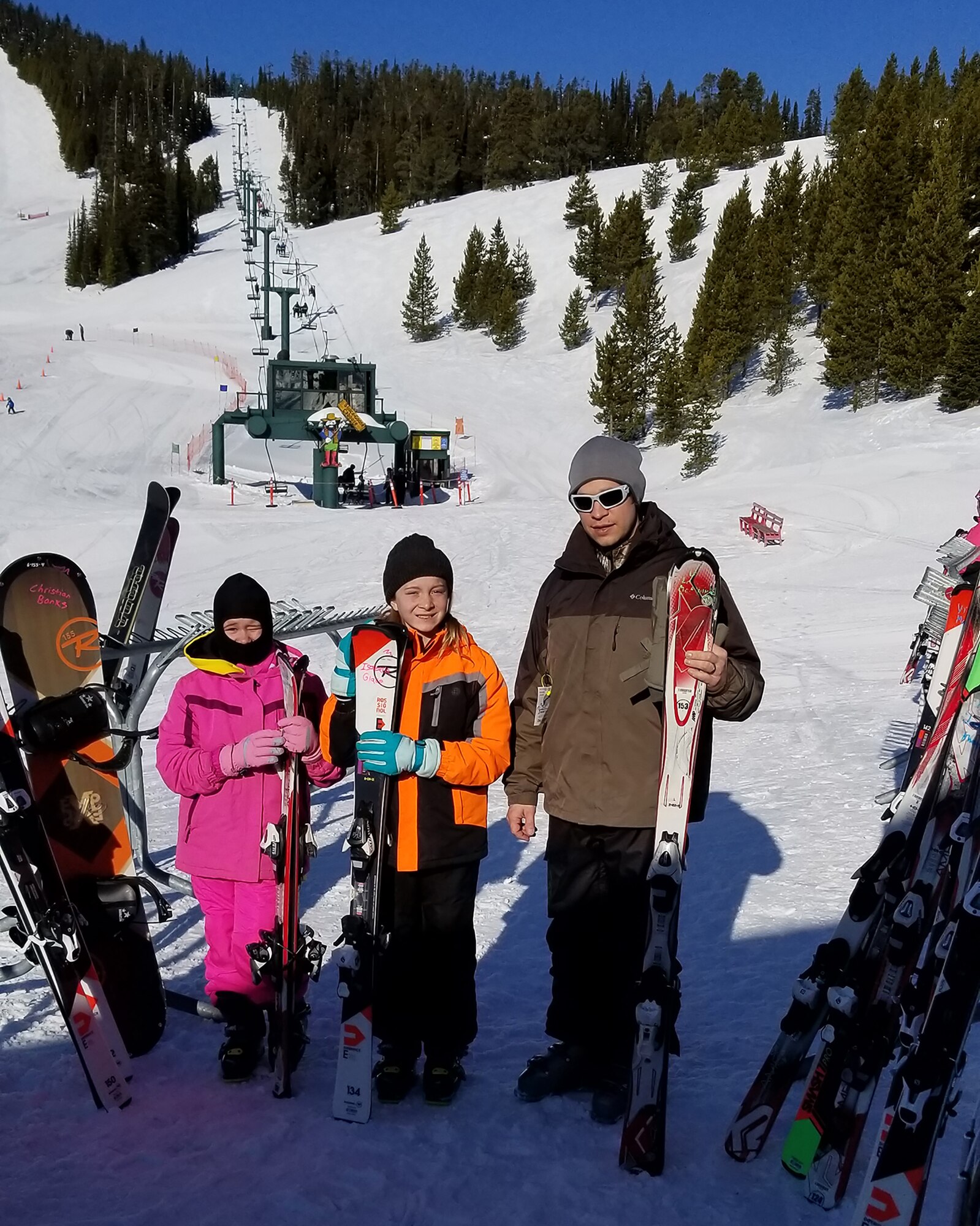 Exceptional Family Member Program participants pose for a photo during an Adaptive Ski Adventure at Showdown Ski Area March 11, 2018. The EFM Program offers EFMP families the opportunity to partake in various activities/camps throughout the year. (Courtesy photo)