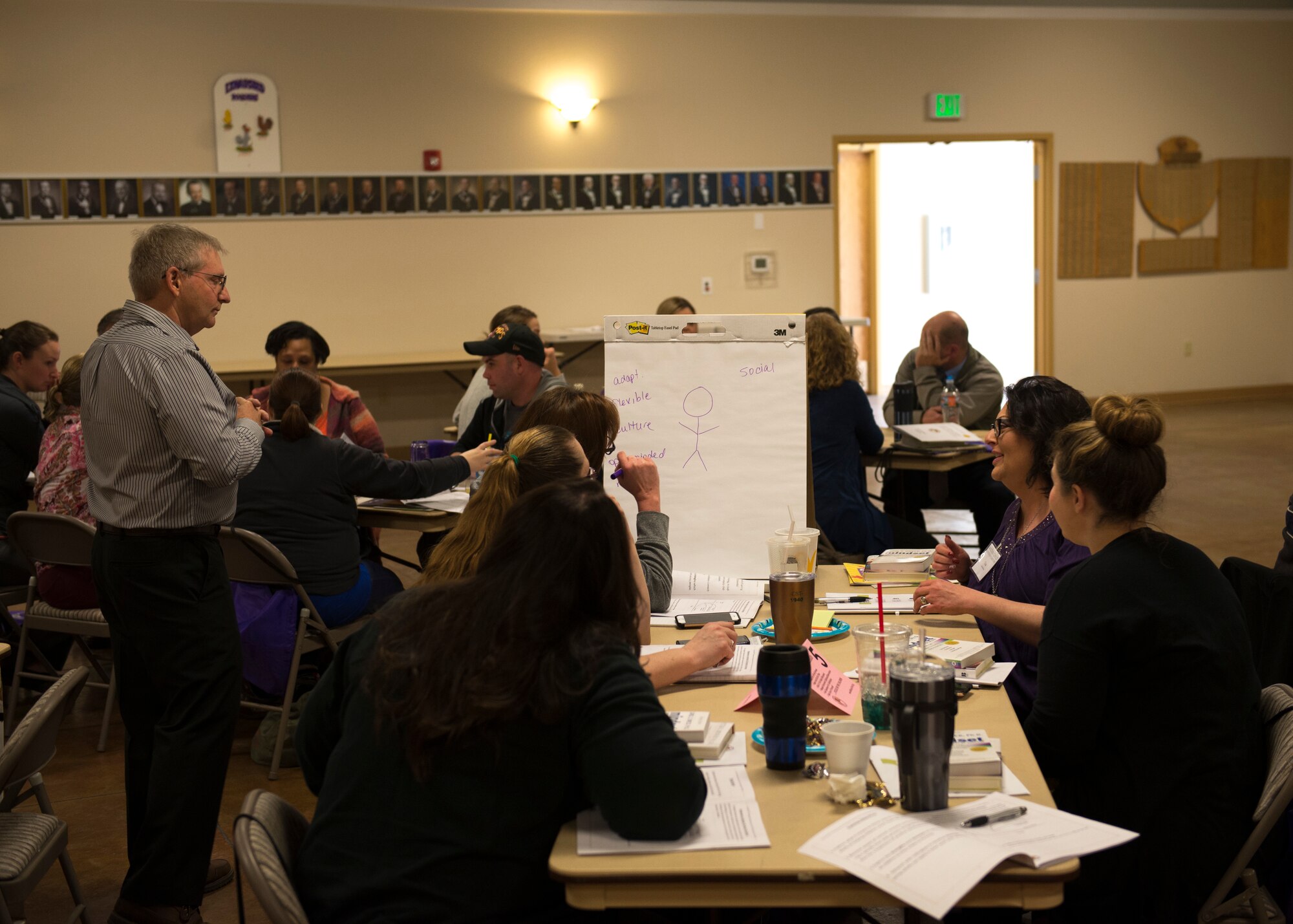 A photo of attendees of the Military Child Education Coalition's SPARC training work on an exercise April 18, 2018, in Mountain Home, Idaho. SPARC focuses on supporting student's educational experience and bringing out their potential. (U.S. Air Force photo by Airman 1st Class Jeremy D. Wolff)