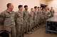 Brig. Gen. Brook Leonard, 56th Fighter Wing commander, greets egress flight Airmen from the 56th Component Maintenance Squadron during a visit in recognition of their accomplishments April 13, 2018, at Luke Air Force Base, Ariz. The egress section developed an innovative process for replacing F-35 Lightning II flexible linear shaped charges, a crucial component of the ejection system, which will reduce maintenance time from 178 hours to 51 by May. (U.S. Air Force photo by Senior Airman Ridge Shan)